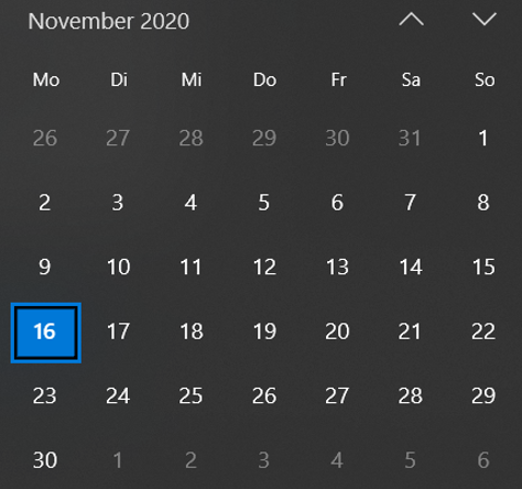 Screenshot Windows Kalender